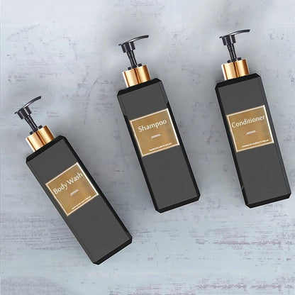 500ml/16.9oz Shampoo Dispenser Press Pump Bottle with Gold Waterproof Labels Bathroom Shampoo Conditioner Body Wash Bottles - UNAKIT